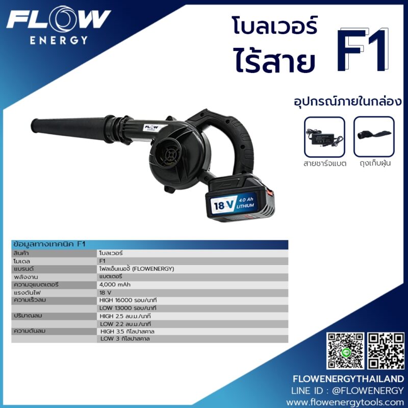 เครื่องเป่าลมไร้สาย โบลเวอร์แบตเตอรี่ FLOW รุ่น F1 - Image 3